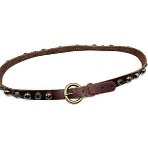 Brown Studded Leather Belt M 34-36 Chunky Oversized Bubble Studs Y2K Boho Grunge